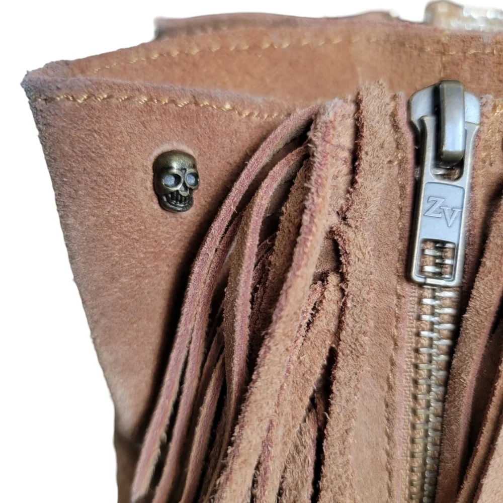 Zadig & Voltaire Pearce‎ Fringe Taupe Suede Ankle Booties Women's 6